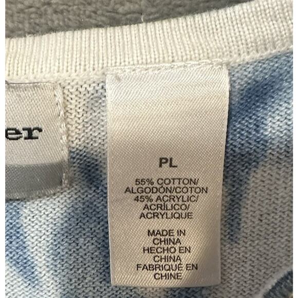 Alfred Dunner Petite Large Floral Knit Top Blue Green Embellished Neck PL - Picture 5 of 7